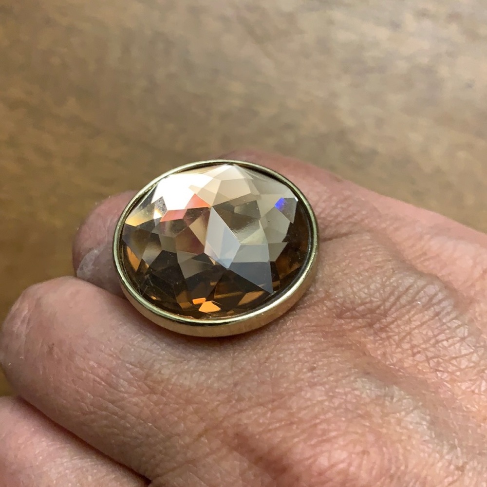 Large crystal stone gold tone statement ring